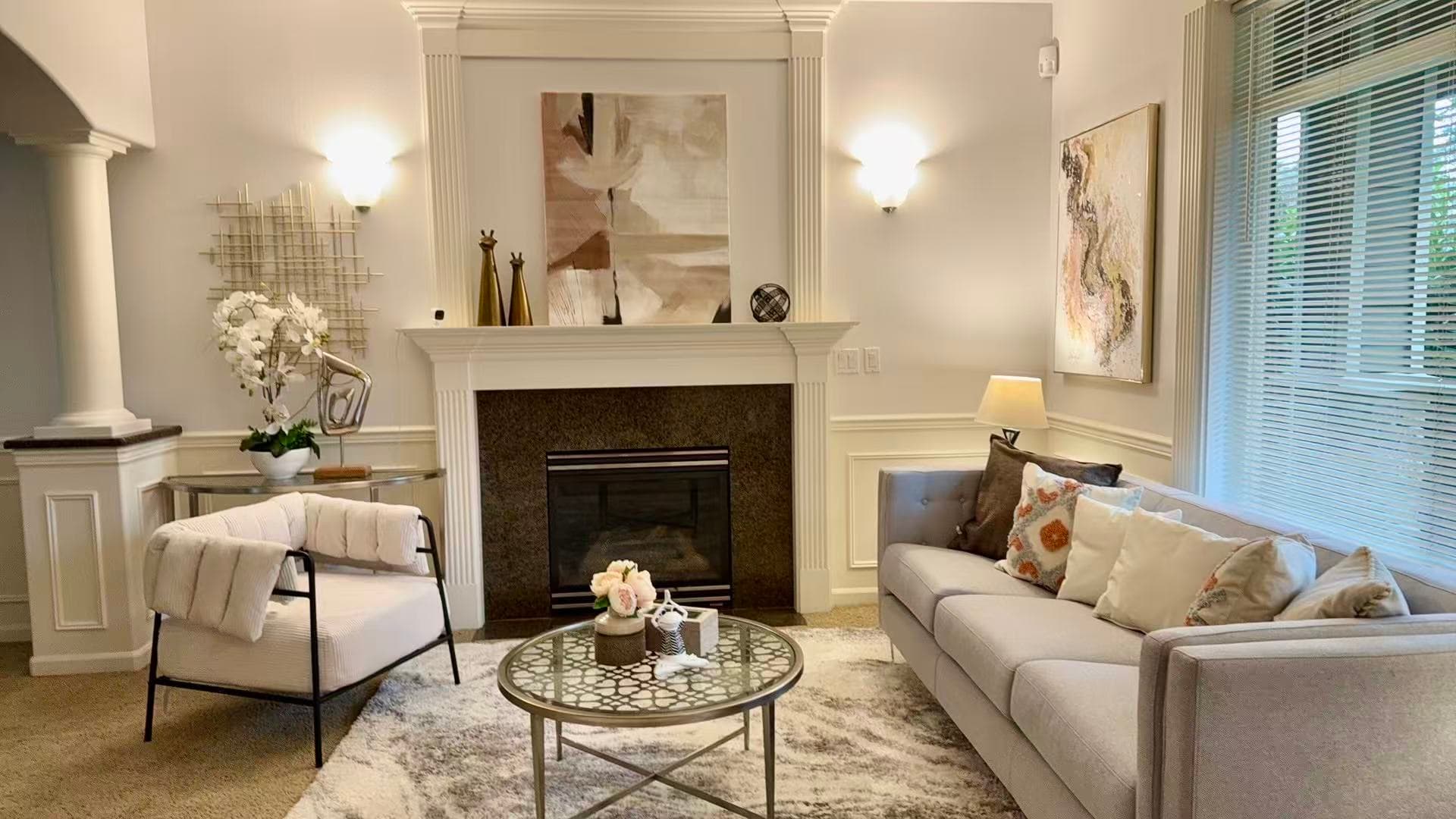 Living Room — Full View with Sofa & Fireplace