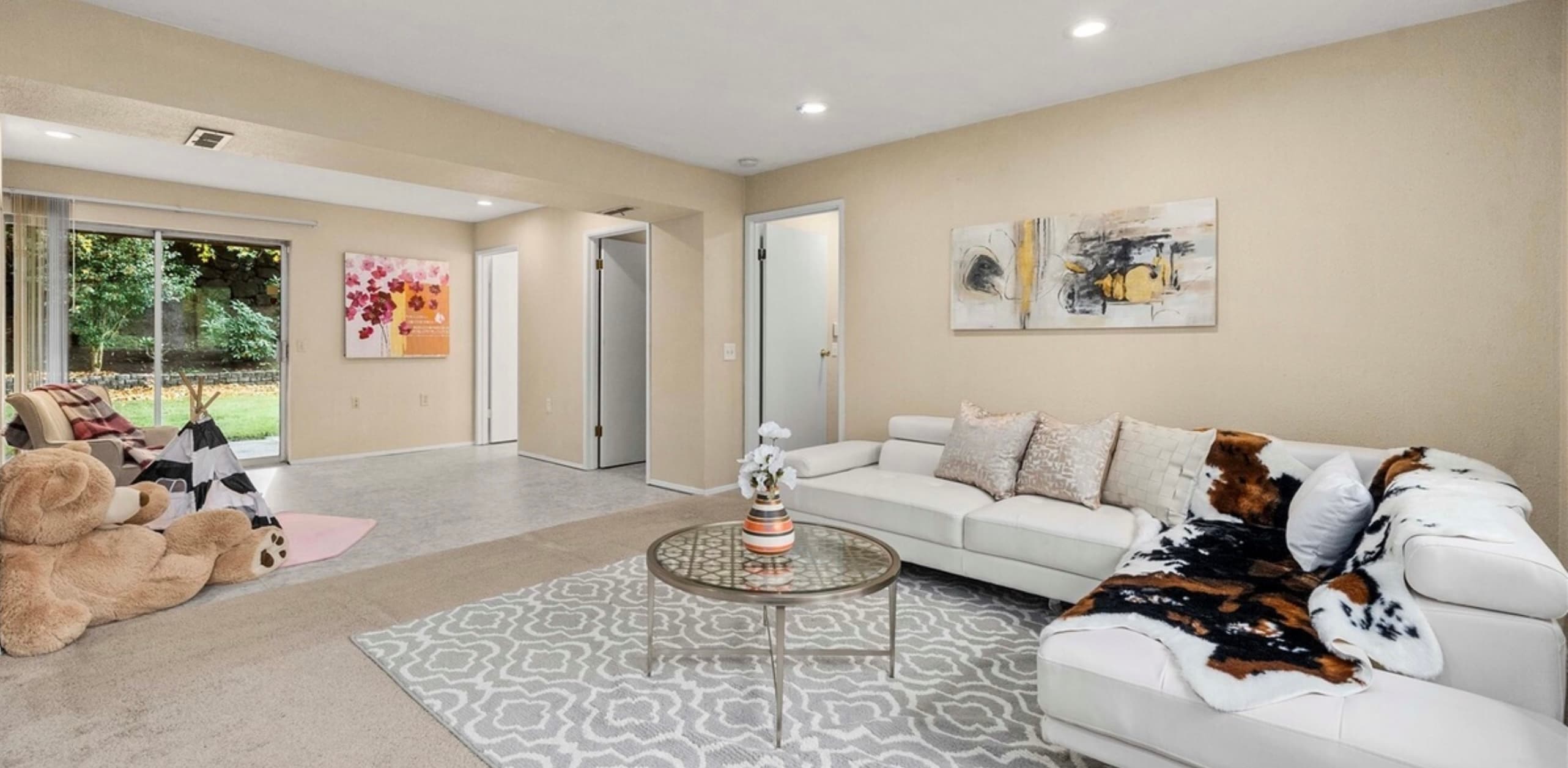 Living Room — Full Room View with Sectional & Sliding Door to Backyard