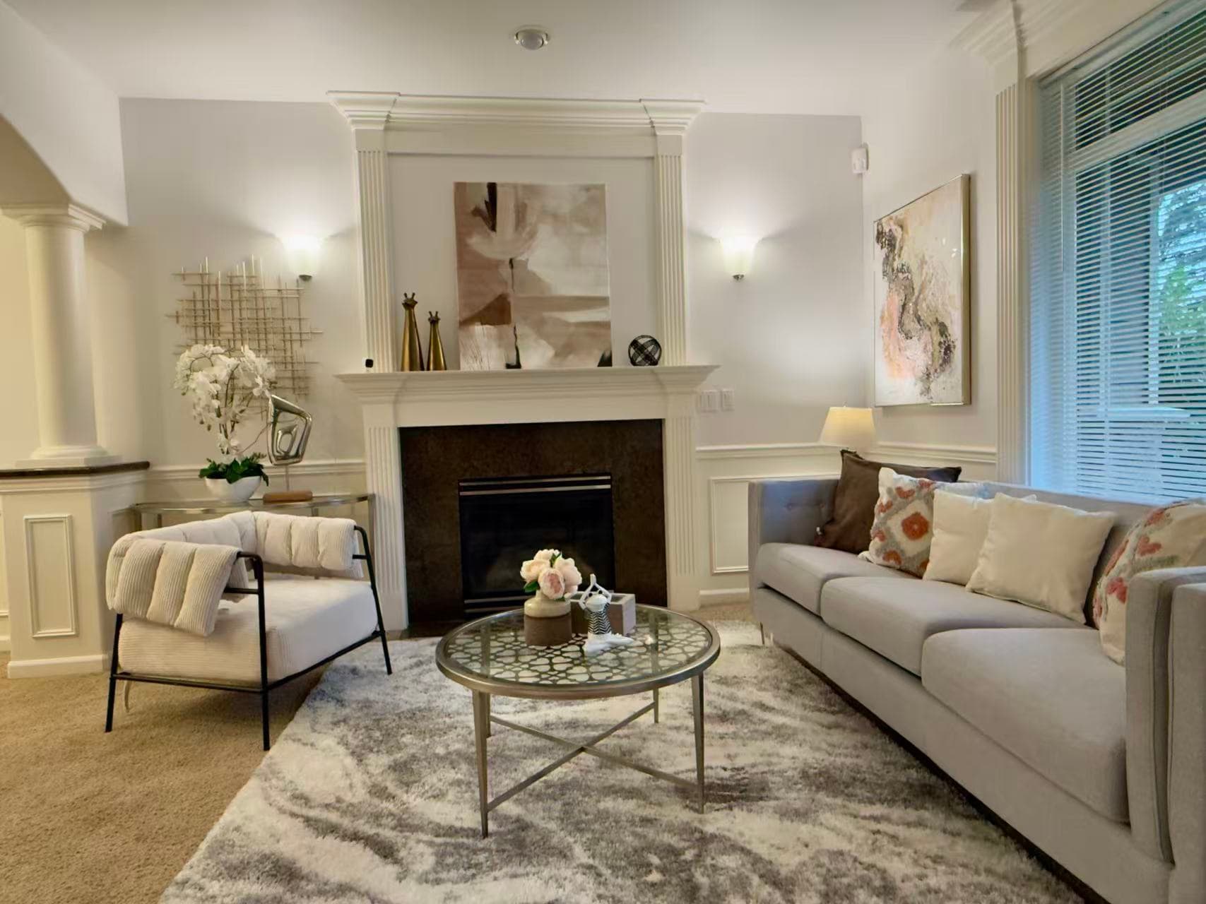 Living Room — Sofa & Fireplace Full View