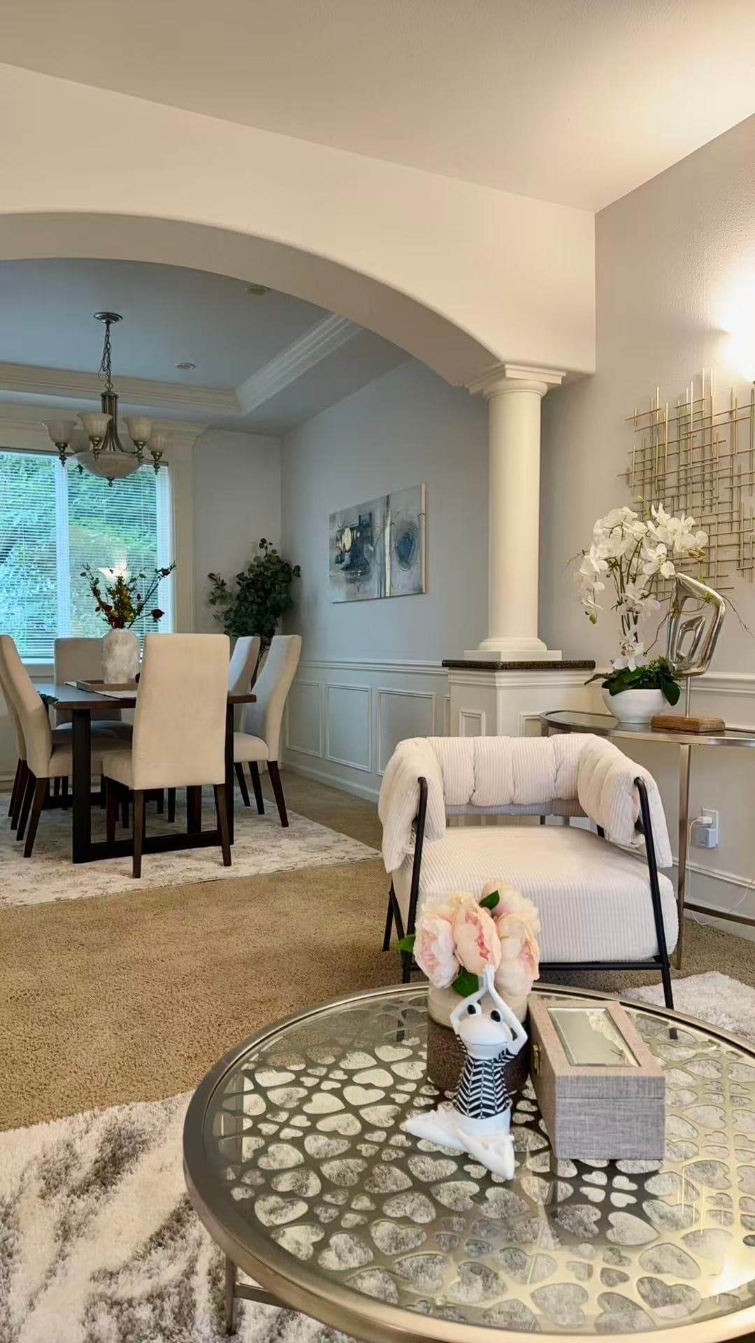 Living Room — Column Arch Opening to Dining Room