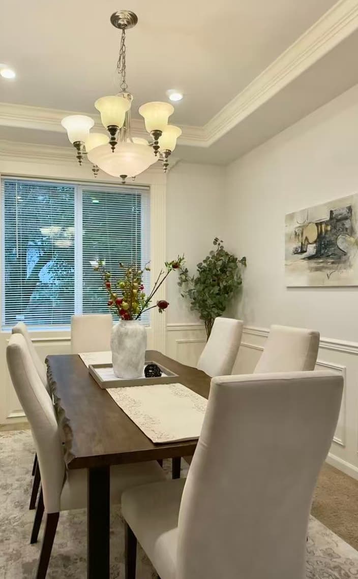 Dining Room — Live Edge Table & White Linen Chairs