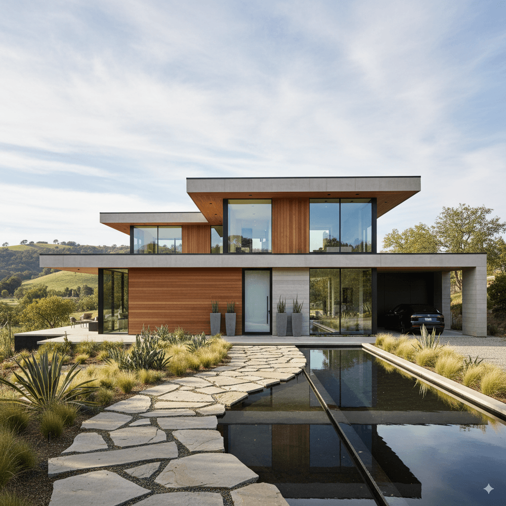 Modern Exterior — Stone Path & Reflecting Pool