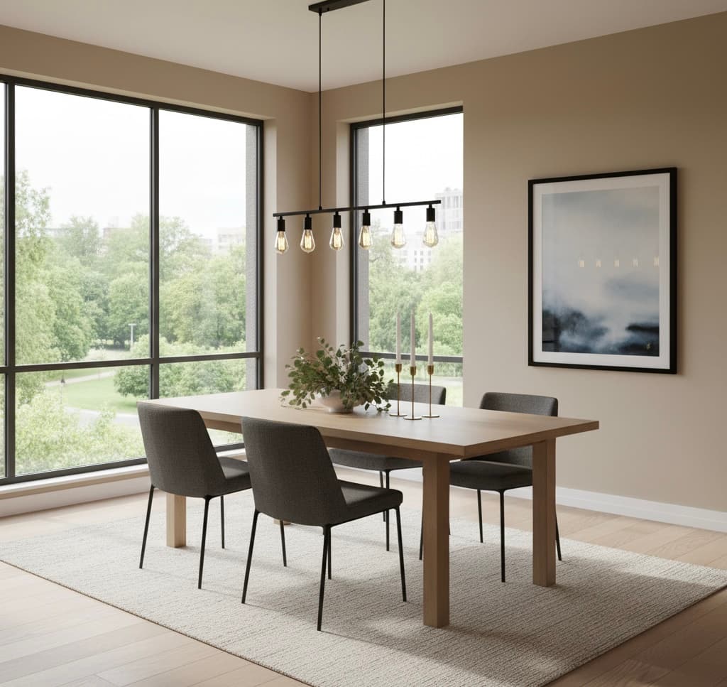 Minimalist Dining — Oak Table & Park Views