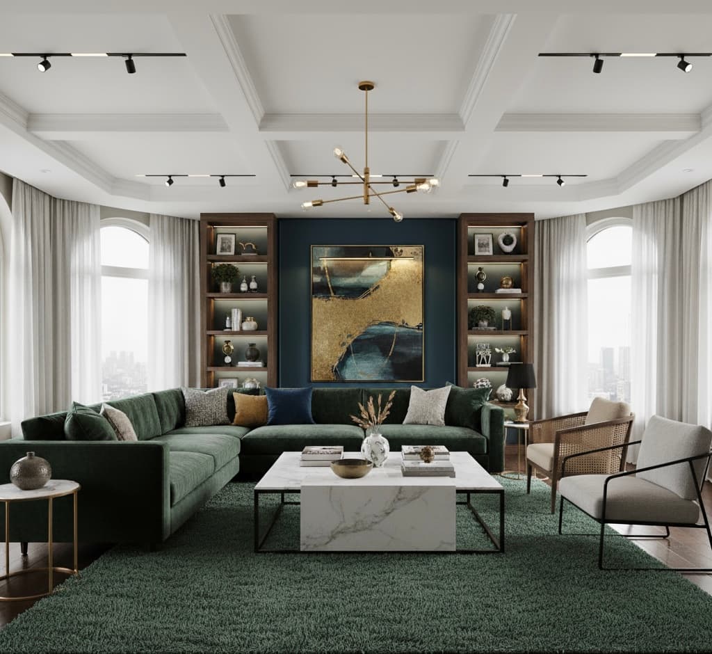 Luxury Estate — Emerald Velvet & Sputnik Chandelier