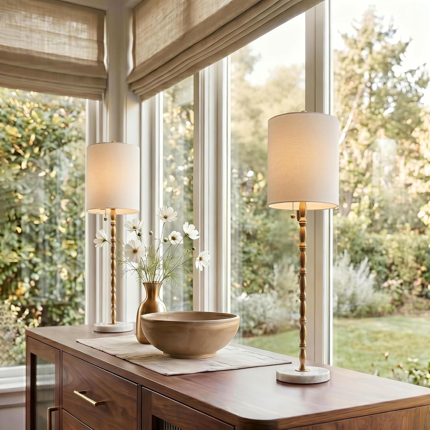 Set of 2 White Marble Buffet Lamps
