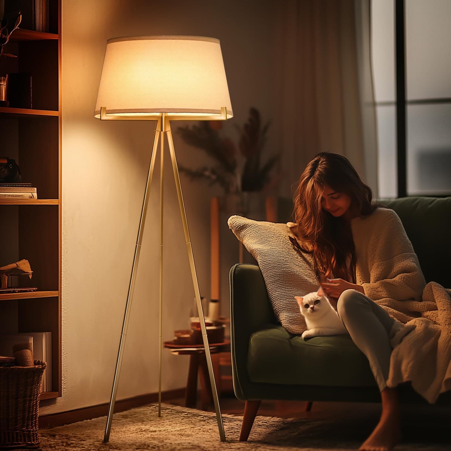 Tripod Floor Lamp with Linen Shade