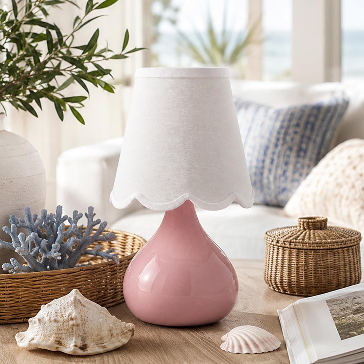 12" Pink Ceramic Cordless Table Lamp